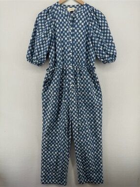 UNIVERSAL THREAD Jumpsuit XS Star Print Indigo Tie Short Sleeve Cotton Blue